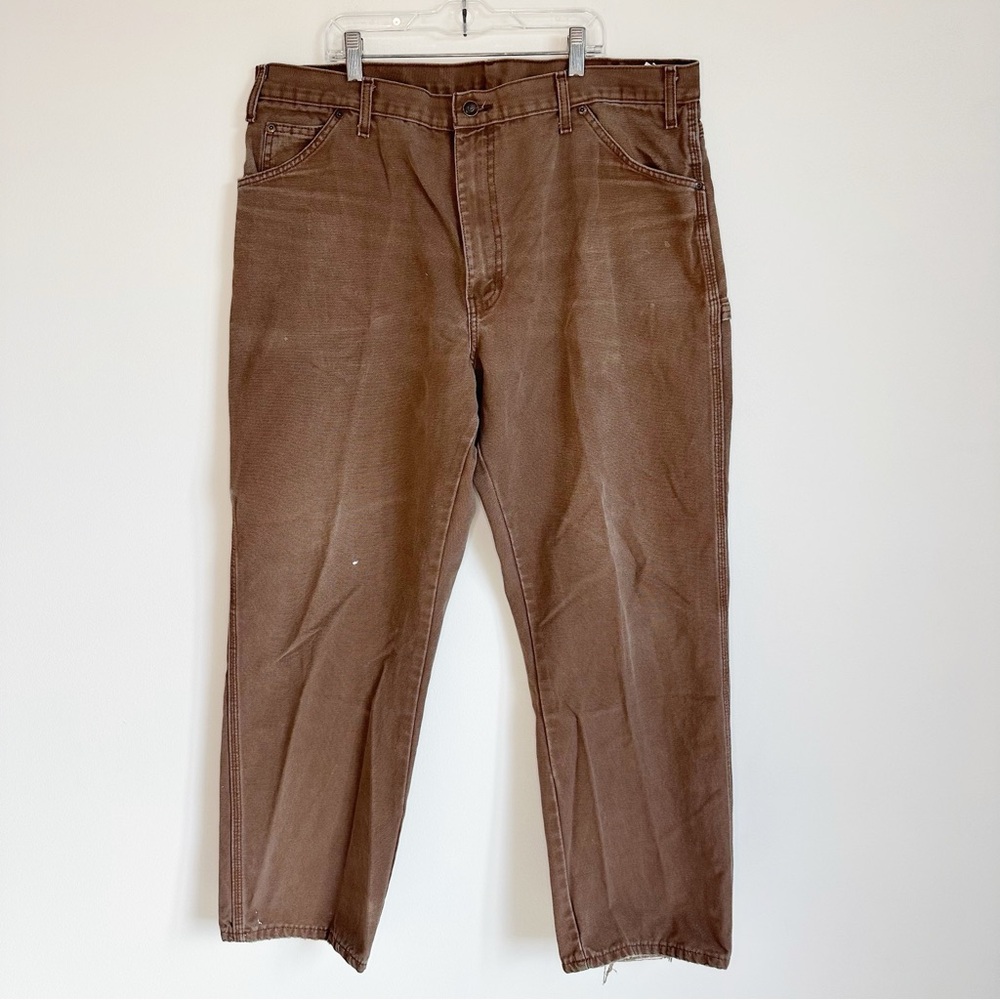 Dickies Men’s Brown Denim Canvas Twill Carpenter Cargo Jeans Pants, size 40x32